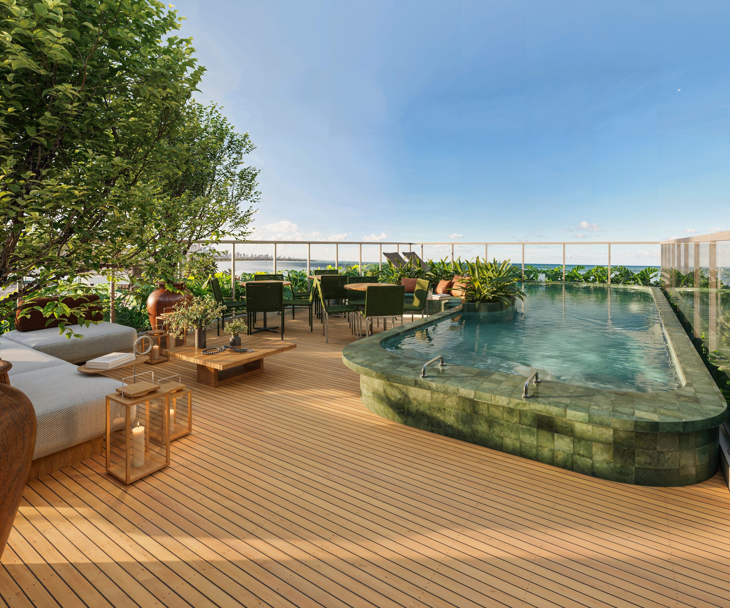 Soleil's pool deck, east view facing the sea