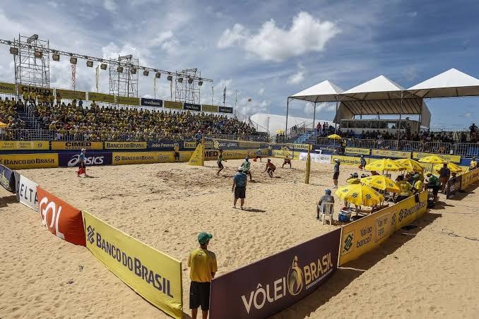 Beach volleyball match on the sand